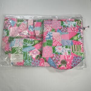 Lilly Pulitzer GWP Pool Tote & Smaller Pool Pouch Multi Crazy Quilt Set